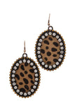 Animal Print Pattern Genuine Leather Circle Drop Earring