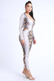 Foiled Snake Printed Bodysuit Leggings Sets