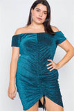 Plus Size Ruched Draw String Center Mini Glitter Dress