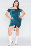 Plus Size Ruched Draw String Center Mini Glitter Dress