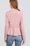 Long Sleeve Notched Lapel Collar Double Breasted Ruffle Hem Jacket