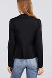 Long Sleeve Notched Lapel Collar Double Breasted Ruffle Hem Jacket