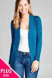 Long Sleeve Rib Banded Open Sweater Cardigan W/pockets