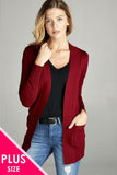 Long Sleeve Rib Banded Open Sweater Cardigan W/pockets