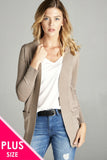 Long Sleeve Rib Banded Open Sweater Cardigan W/pockets