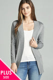 Long Sleeve Rib Banded Open Sweater Cardigan W/pockets