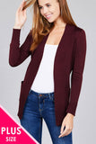 Long Sleeve Rib Banded Open Sweater Cardigan W/pockets