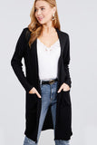 Long Dolman Sleeve Open Front W/pocket Pointelle Rib Long Cardigan