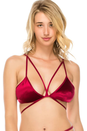 Strappy Bralette W/ Velvet Overlay