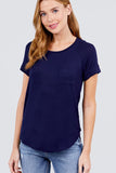 Short Raglan Sleeve Round Neck W/pocket Rayon Spandex Top