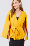 Open Peaked Front W/belt Detail Cape Jacket