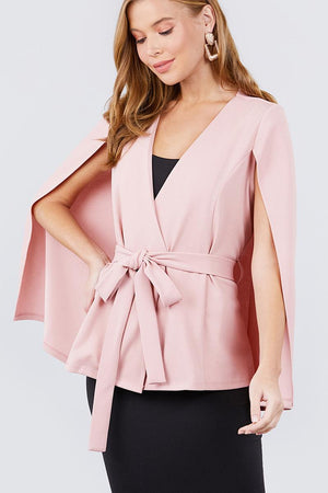 Open Peaked Front W/belt Detail Cape Jacket