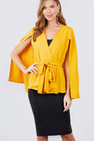 Open Peaked Front W/belt Detail Cape Jacket