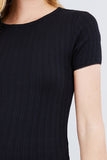 Short Sleeve W/lace Trim Detail Crew Neck Pointelle Knit Top