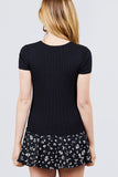 Short Sleeve W/lace Trim Detail Crew Neck Pointelle Knit Top