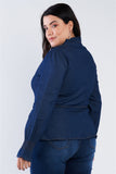 Plus Size Denim Blue Vintage Front Button Sleeve Jean Peplum Top