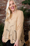 Plus Size Round Neck Long Batwing Sleeve Scalloped Edge Sweater