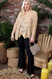 Plus Size Round Neck Long Batwing Sleeve Scalloped Edge Sweater