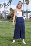 Navy Blue Denim Midi Center Slit High Waist Casual Skirt