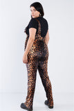 Plus Size Leopard Print High Waist Overall Jumpsuit