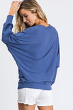 Dolman Long Sleeve Ribbed Top With Banded Hem