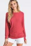 Dolman Long Sleeve Ribbed Top With Banded Hem