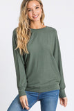 Dolman Long Sleeve Ribbed Top With Banded Hem