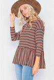 Multi Retro Stripe Front Keyhole Scoop Neck Peplum Top