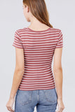 Short Sleeve Crew Neck Stripe Pointelle Knit Top