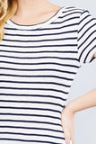 Short Sleeve Crew Neck Stripe Pointelle Knit Top