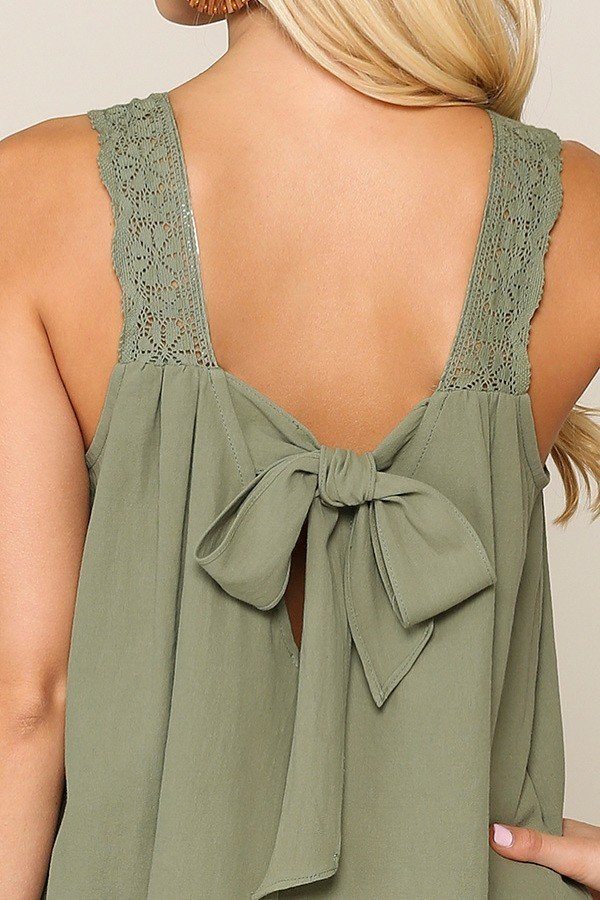 Square Neck Crochet Trim Sleeveless Top