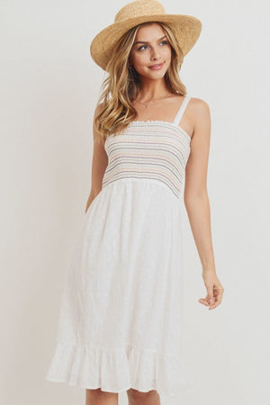 Striped Smocking Ruffled Hem Spaghetti Strap Dress