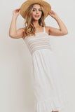 Striped Smocking Ruffled Hem Spaghetti Strap Dress