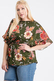 Strap Neckline W Elastic Waistband Floral Top