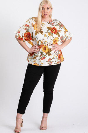 Strap Neckline W Elastic Waistband Floral Top