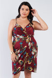 Plus Size Floral Surplice Tulip Mini Dress