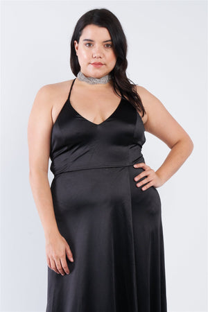 Plus Size Satin Open Criss Cross Back Maxi Dress