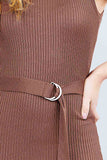 Sleeveless Double Scoop Neck W/belt Rib Sweater Mini Dress