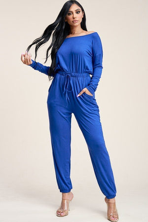 Solid Rayon Spandex Slouchy Jumpsuit With Pockets