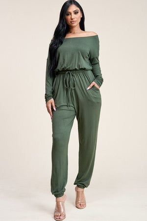 Solid Rayon Spandex Slouchy Jumpsuit With Pockets