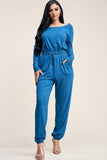 Solid Rayon Spandex Slouchy Jumpsuit With Pockets