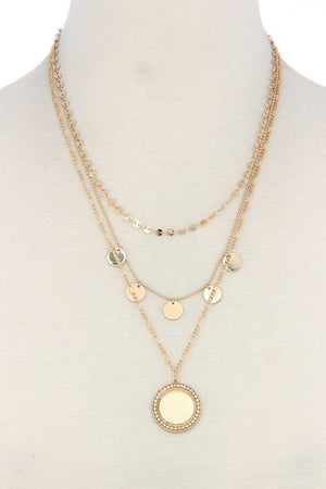 Metal Circle Charm Multi Layered Necklace