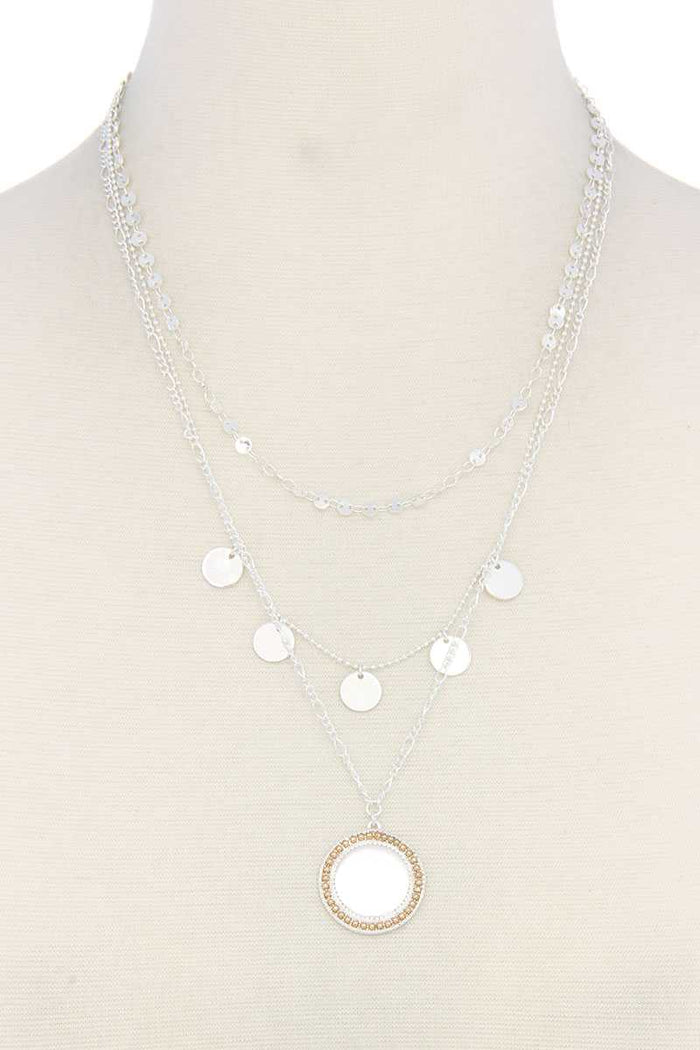 Metal Circle Charm Multi Layered Necklace