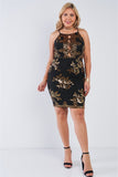 Plus Size Black Gold Sequin Criss Cross Open