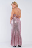 Plus Size Mauve Sequin V-neck Criss Cross Open Back Side Slit Maxi Dress