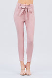 High Waisted Belted Pegged Stretch Pant