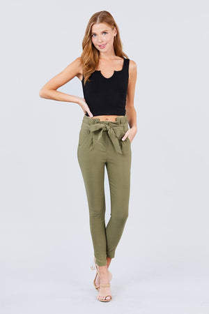 High Waisted Belted Pegged Stretch Pant