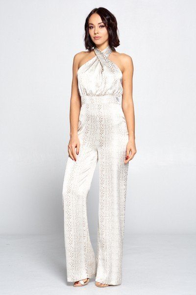 Wrap Front Halter Top Jumpsuit