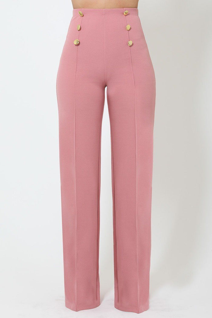 High-waist Crepe Pants With Buttons