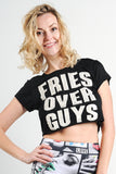 "fries Over Guys" Graphic Studs Detail Crop Top